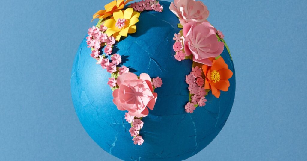 globe with flowers used to shape the land